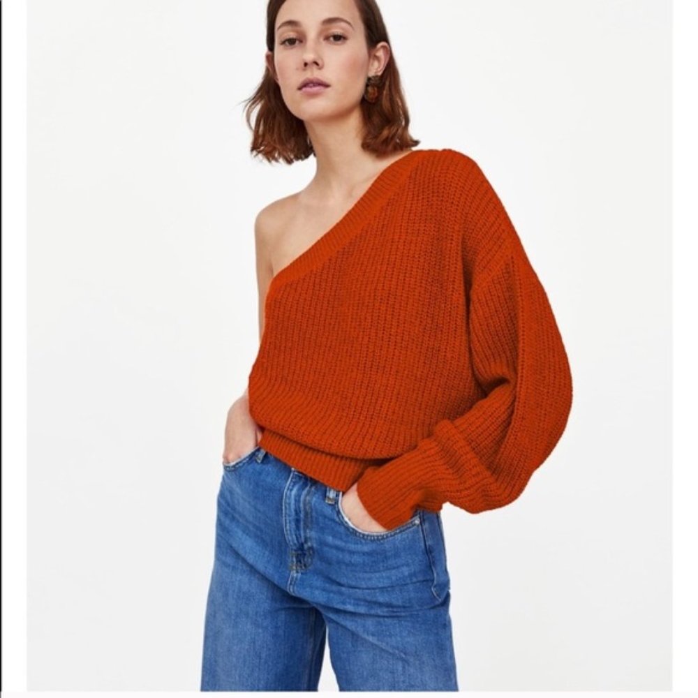 Zara Orange One Sleeve Shoulder Sweater